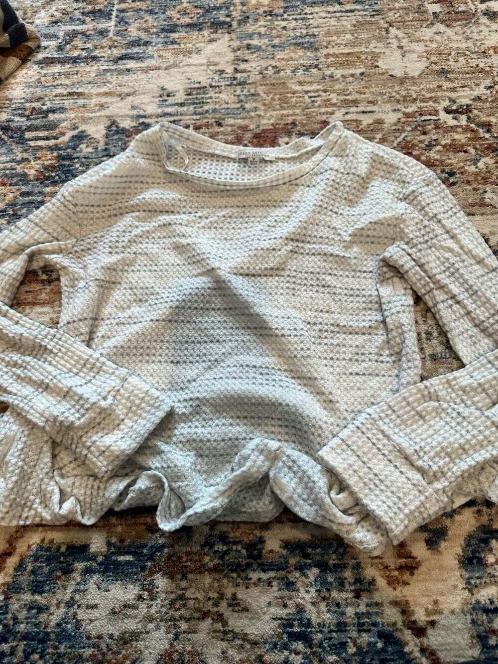 Green Envelope Los Angeles Women's White Grey Thermal Waffle Knit Long Sleeve To